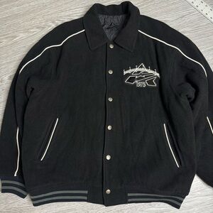 Vintage 90s Avirex Bronx Sz L Black Heavy Wool / Nylon Varsity Jacket Reversible